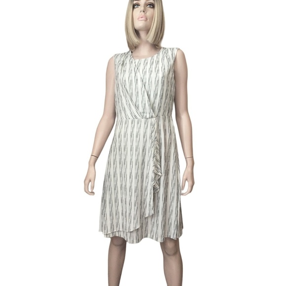 Calvin KLEIN Dress Rayon Blend Stripe Draped Pleated Ruffle Flounce Versatile - Picture 3 of 16